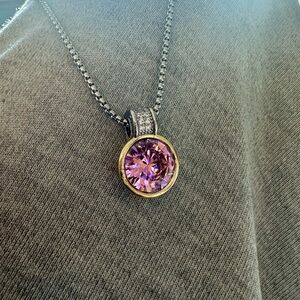 Bezel Set Simulated Pink Sapphire Two-Tone Necklace